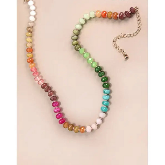 Natural Agate Glass Bead Necklace - Multi Color