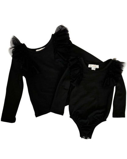 June Ruffle Shoulder Top & Leotard - Black