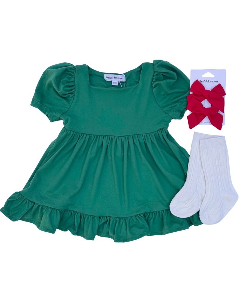 Phoebe Ruffle Dress - Christmas Green
