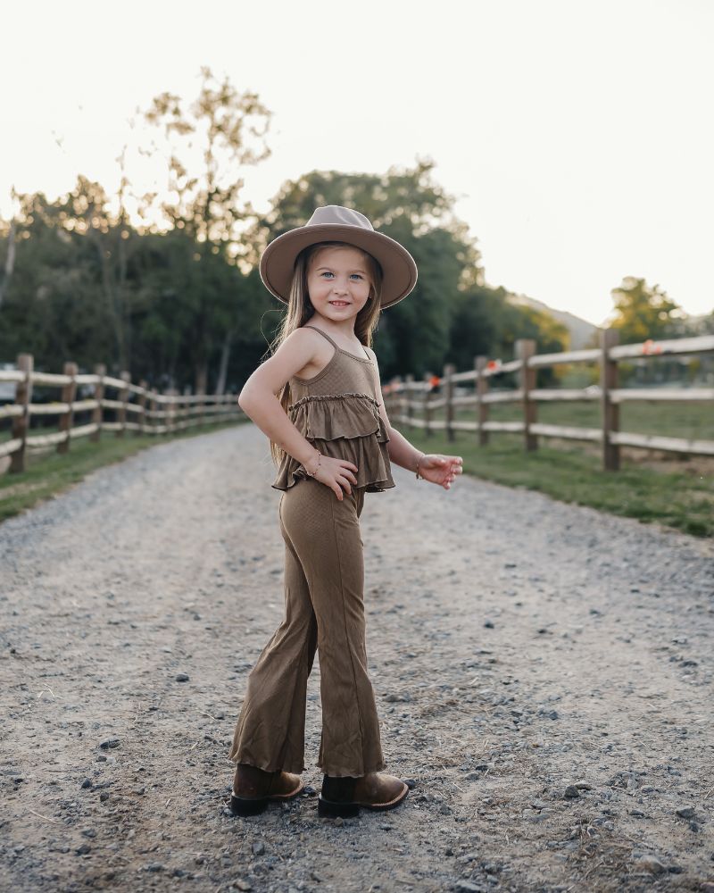 Presley Ruffle Tank Two-Piece Set - Brown