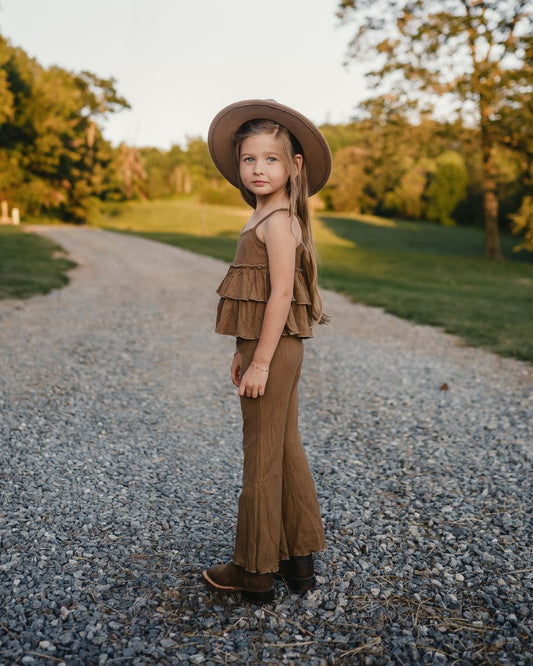 Presley Ruffle Tank Two-Piece Set - Brown