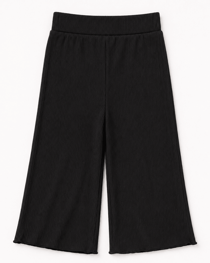 Rhea Ribbed Wide Leg Pants - Black