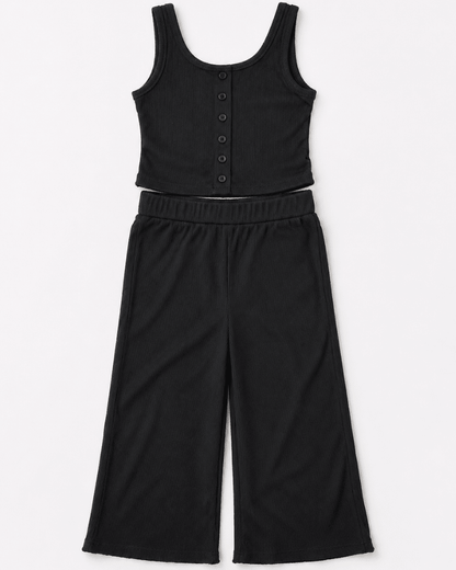 Rhea Ribbed Wide Leg Pants - Black