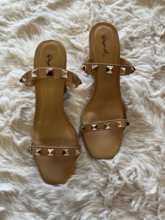 Studded High Heels - Toffee