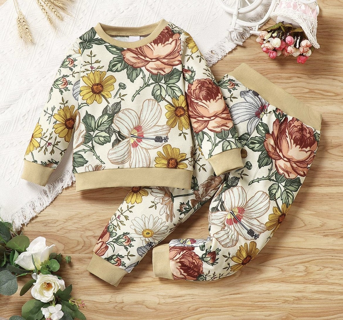 Floral Sweatshirt and Pants Set
