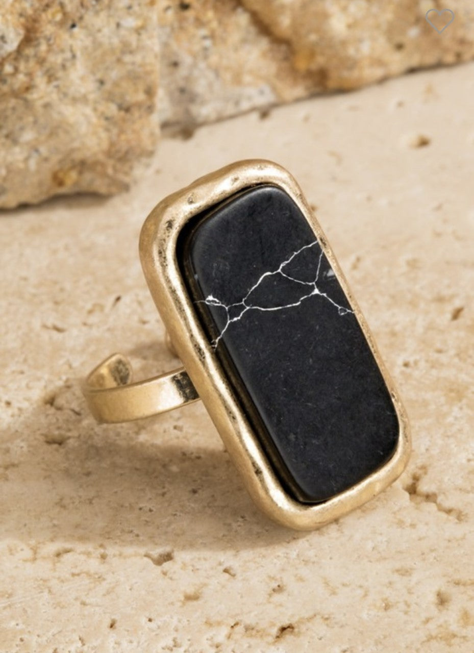 Natural Stone Rectangle Ring